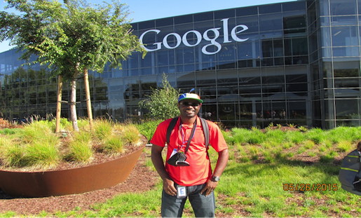 Emmanuel Tachu '15 in front of Google