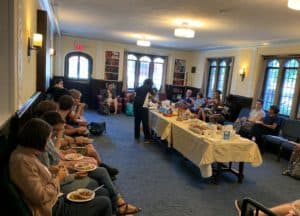  a group of Spiritual Seekers meeting in the Fireside room