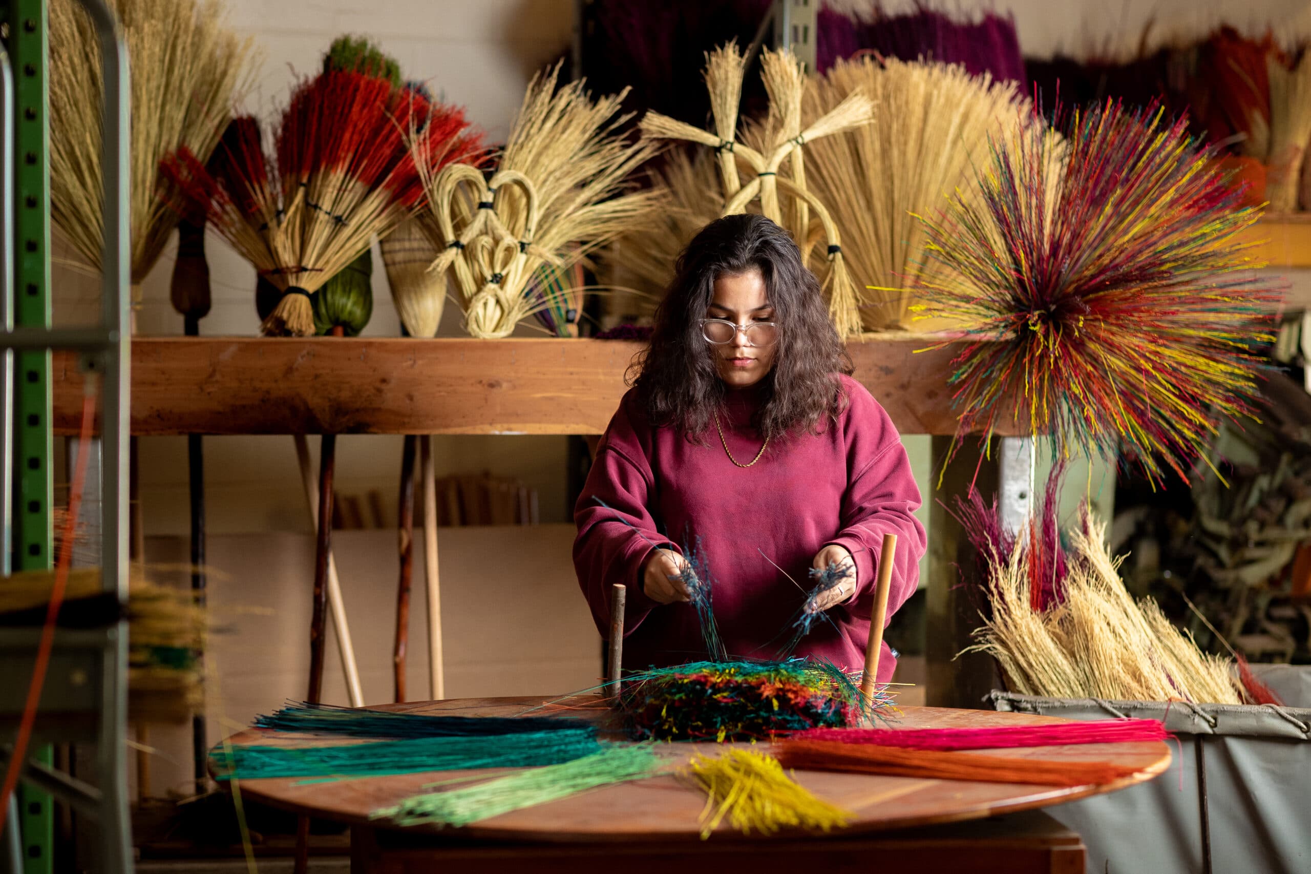 Berea College Student Craft student worker making brooms