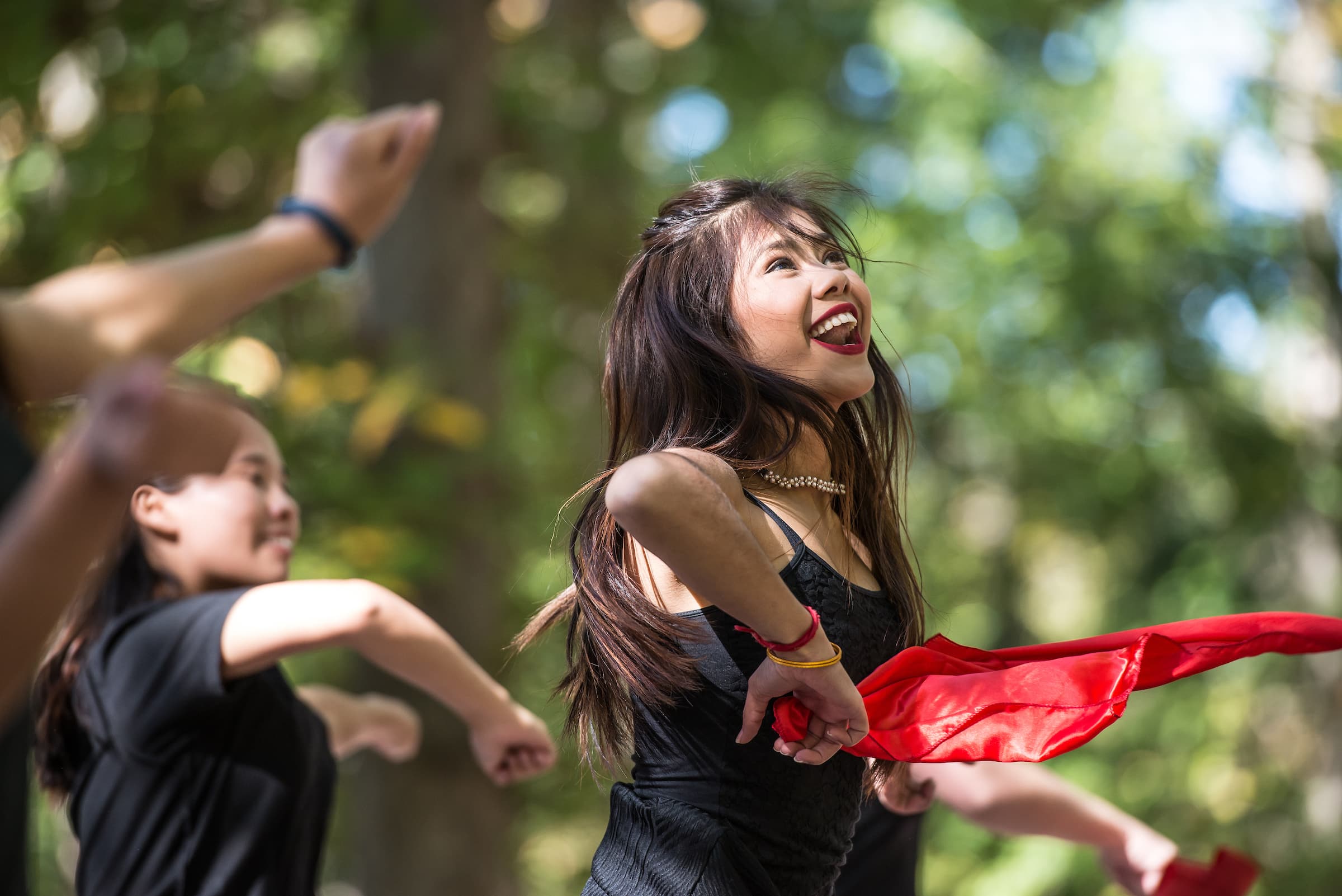 students dancing on mountain day