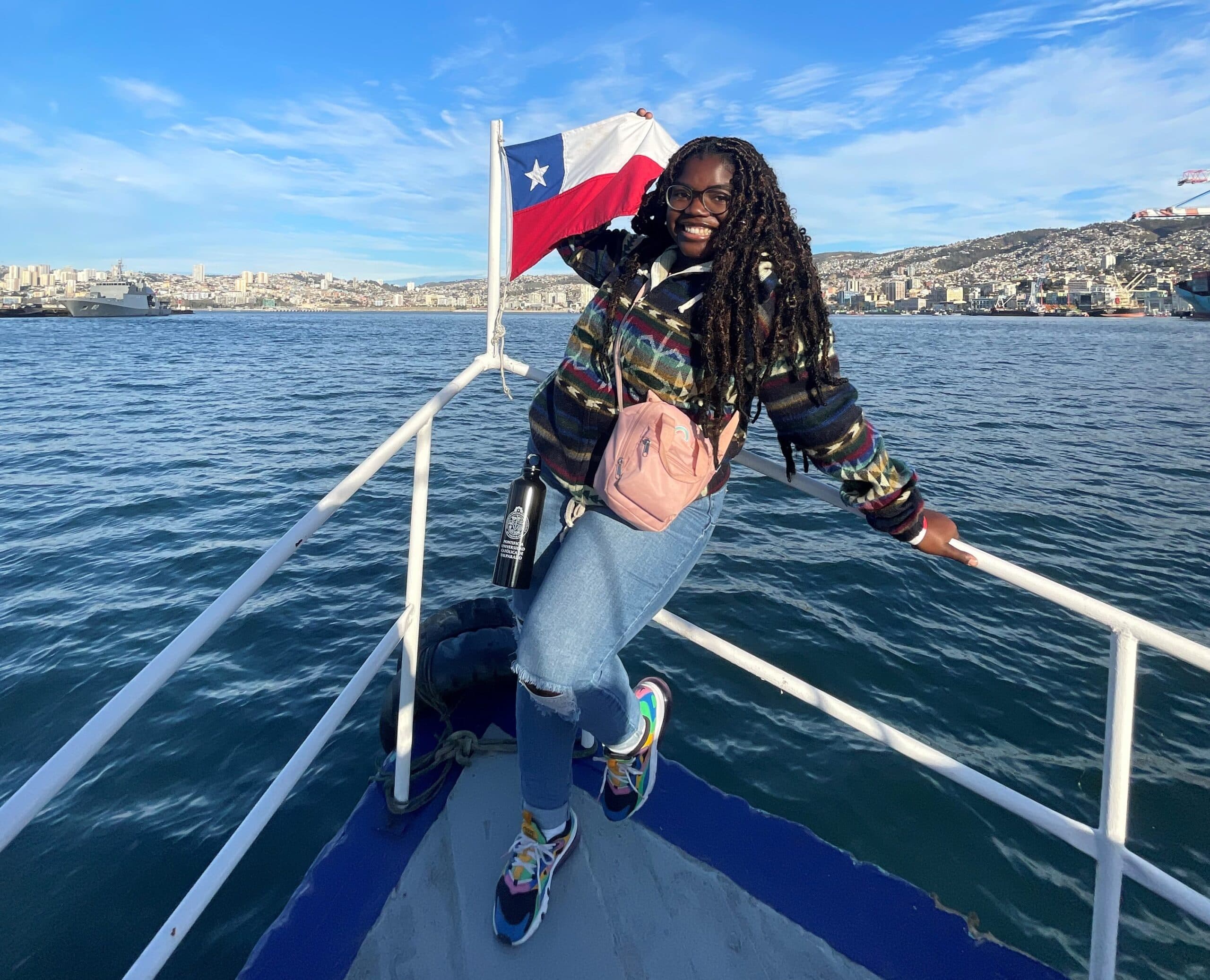 Student on boat in Chile