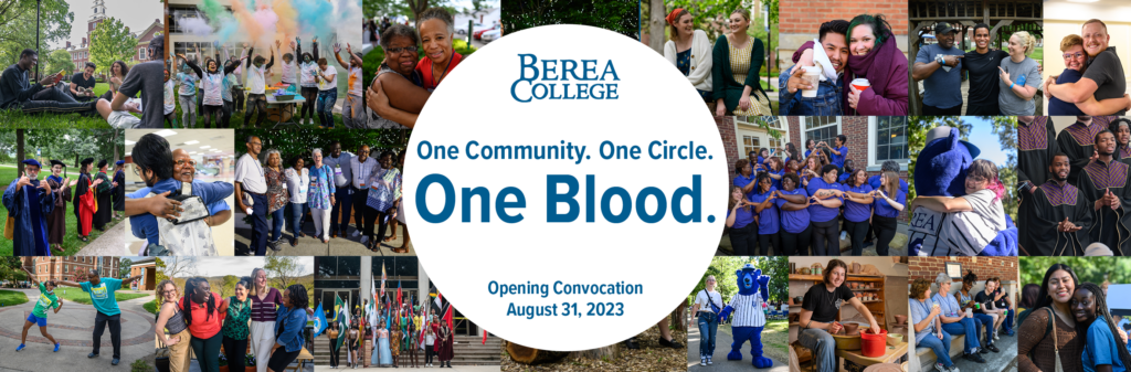 One Community. One Circle. One Blood. Convocation header surrounded by pictures of students, staff, faculty and alumni.