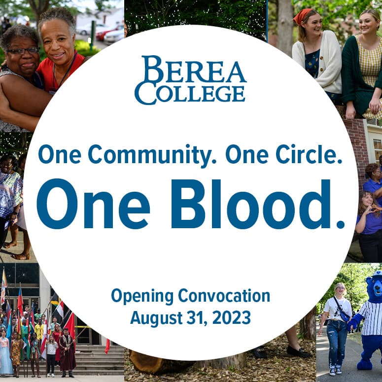 One Community. One Circle. One Blood. Convocation header surrounded by pictures of students, staff, faculty and alumni.