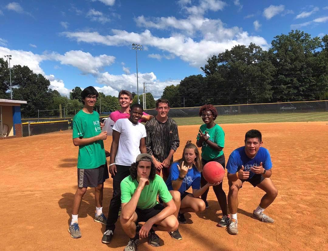 A group of students with a dodgeball